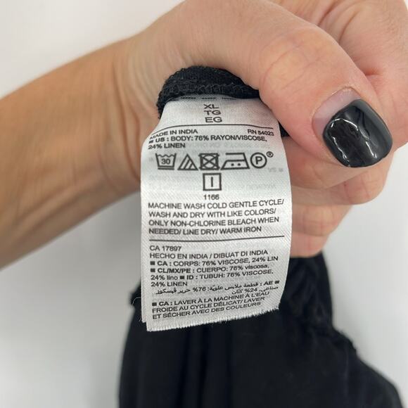 Old Navy | V-Neck Button Front Jumpsuit Puff Short Sleeve Linen Blend Black XL - Picture 8 of 11